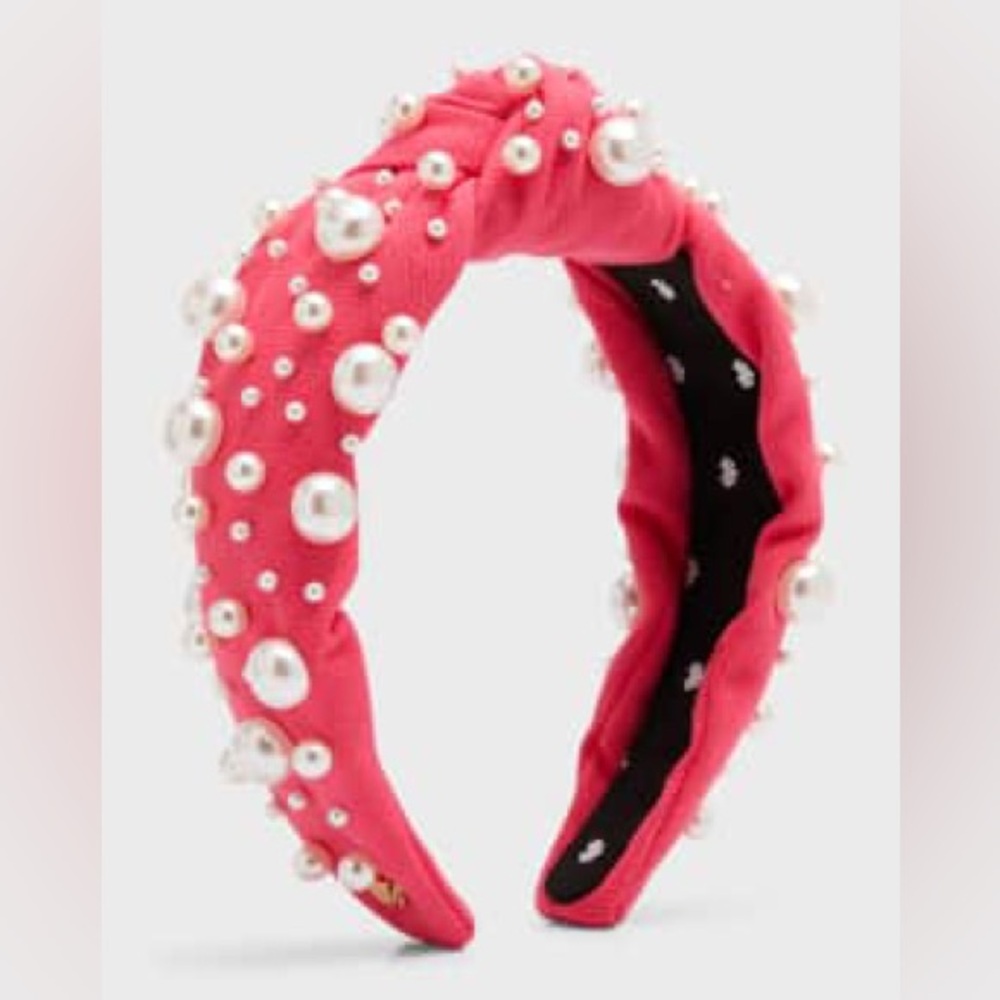 Lele Sadoughi coral headband with pearls